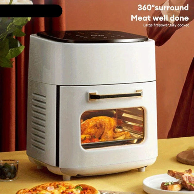 Digital Airfryer - PFAS free - Large 15 Liter - Hot air fryer - Black - Digital screen - 6 Presets - Including height-adjustable Grill rack - Deep fryer without oil - 1400W - 220V