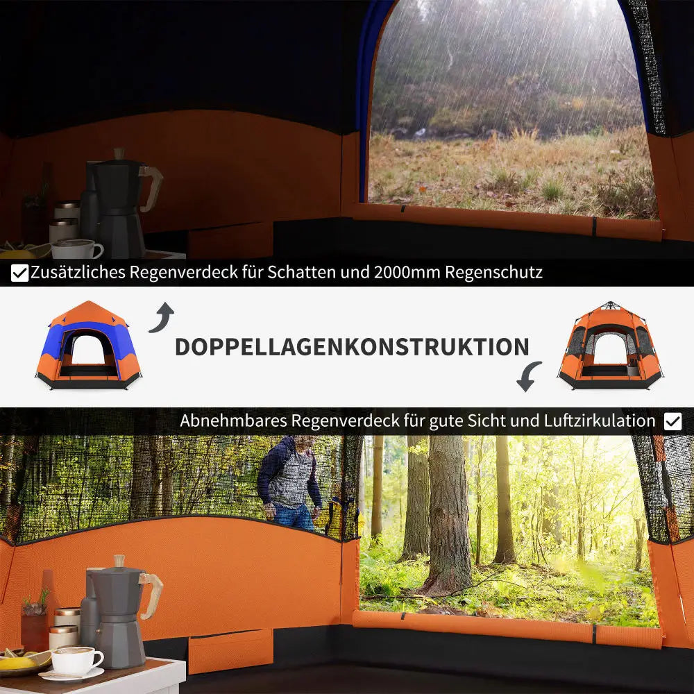 Familietent – 4-Seizoenen Tent – Kampeertent – Gezinstent – Quick-Up Systeem – 280x280 Cm – Waterdicht Polyester - Blauw & Oranje