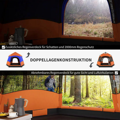 Familietent – 4-Seizoenen Tent – Kampeertent – Gezinstent – Quick-Up Systeem – 280x280 Cm – Waterdicht Polyester - Blauw & Oranje