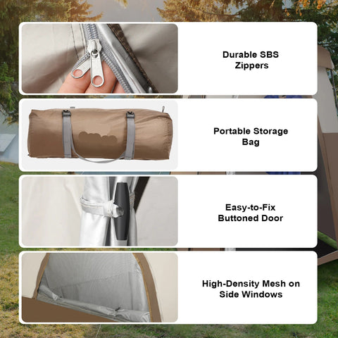 Camping Shower Tent - Shower Tent - Changing Tent - 66" x 66" x 87" - Outdoor - Privacy - Portable - Shelter - Removable Roof - Hanging Rope - Brown