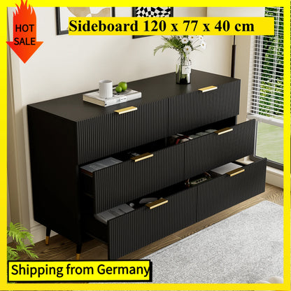 Kast – Dressoir – Ladekast – Opbergkast – Living – Matzwart – 6 Lades – Hoogwaardig Houtmateriaal 120x77x40 cm