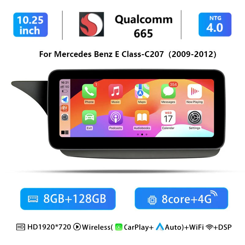 Multimediasysteem AutoRadio Android 14 – Carplay Draadloos Navigatiesysteem – Touchscreen 10,25 inch – Qualcomm Snapdragon 665 – 8GB RAM 64GB Opslag