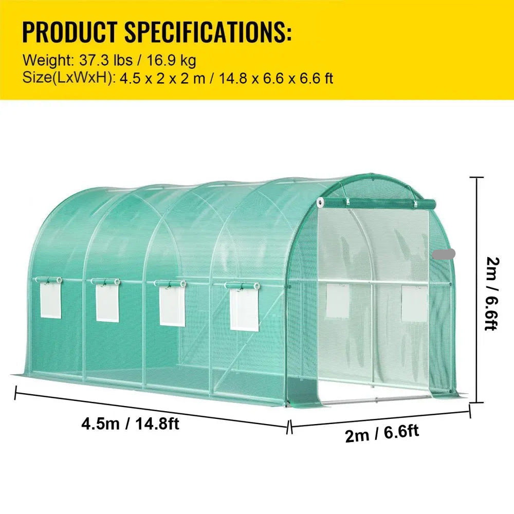 Kweekkas - Walk-in Tunnel Tuinkas - Tuinkassen - Kas - Tomatenhuis - 15x7x7 ft – Stalen Frame – Groene PE Cover – Roll-up Ritsdeur – Plantenhuis - Serre - Bescherming & Ventilatie voor Planten