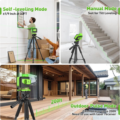 Huepar 904DG 16 Lines Laser Level With 100M Rangefinder 4D Green Beam Cross Line Laser Tools With Remote Control For Tiles Floor