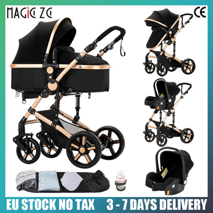 Baby Stroller 3 IN 1, Carseat Stroller Combos, Baby Stroller Multifunctional High Landscape Baby Pram Compact Pushchair Infant - QUORE