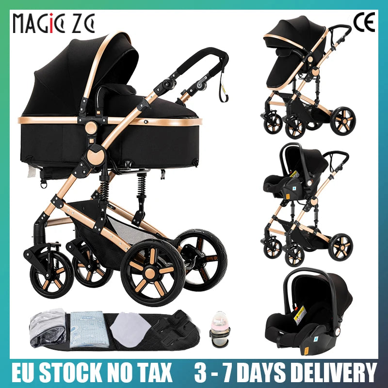 Baby Stroller 3 IN 1, Carseat Stroller Combos, Baby Stroller Multifunctional High Landscape Baby Pram Compact Pushchair Infant - QUORE
