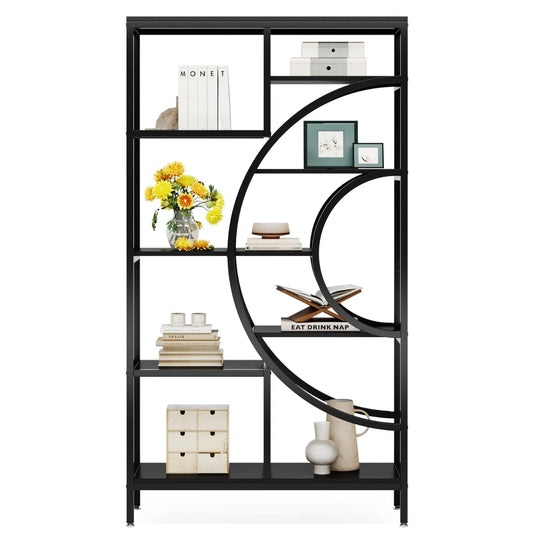 Boekenkast – Wandkast – Opbergkast – Boekenrek – Hout Met Metalen Frame – Verstelbare Pootjes – 9 Kg Draagkracht - 100 x 30 x 179 cm - Zwart