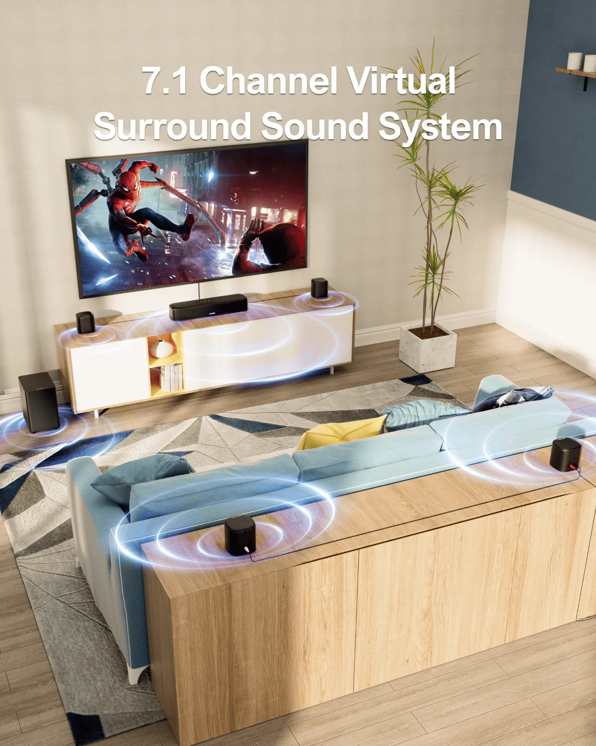 Soundbar - 7.1ch - Soundbar met Subwoofer - Soundbar voor TV - Smart App Control - 330W - Afneembare - 4 Surround Speakers - Zwart