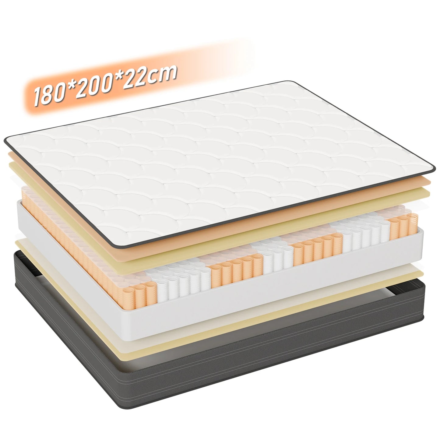 Matras – Koudschuimmatras – Pocketveringmatras – Tweepersoonsmatras – 7-Zones Matras – 140x200 cm – Stevige H3 Hardheid – 25 cm Hoog - QUORE