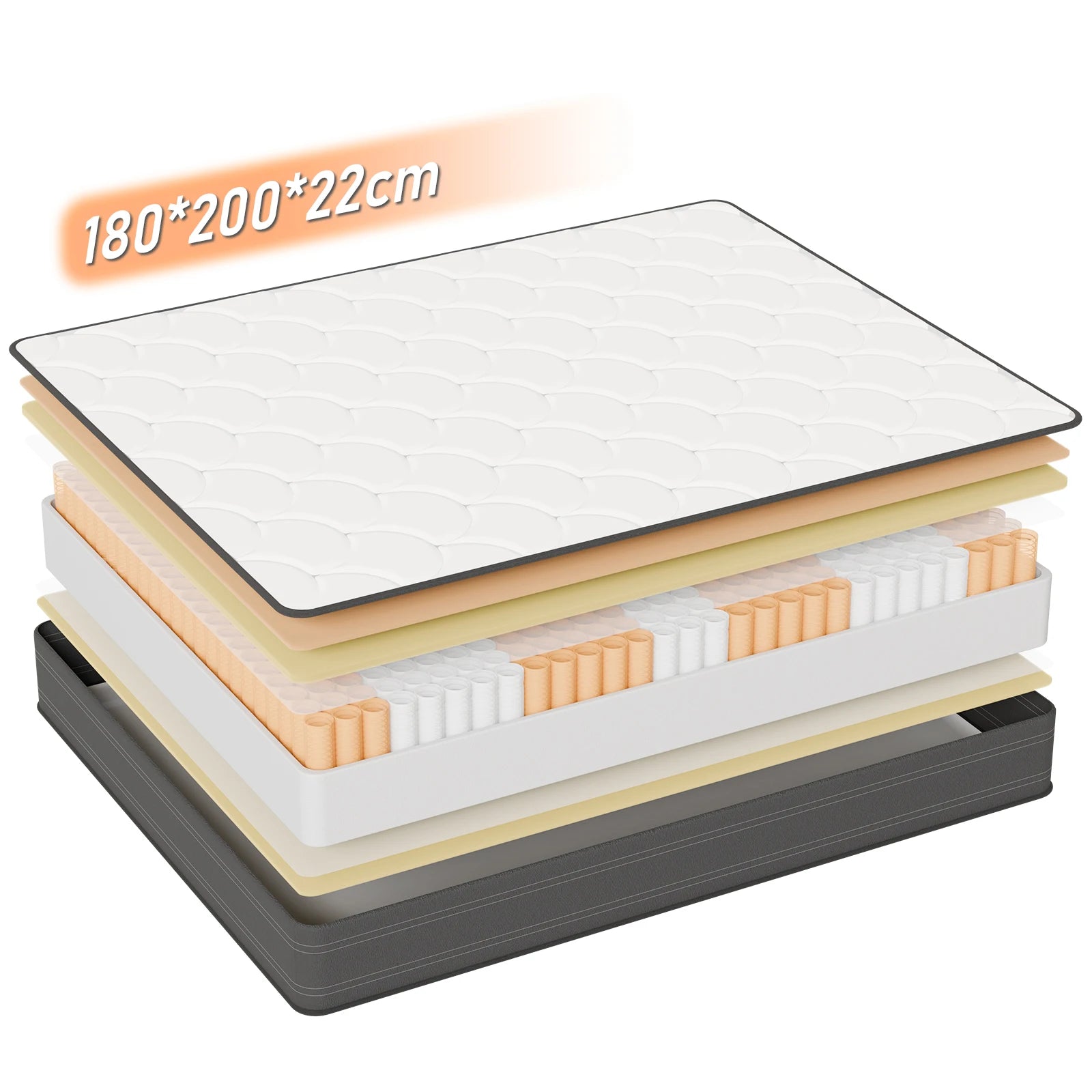 Matras – Koudschuimmatras – Pocketveringmatras – Tweepersoonsmatras – 7-Zones Matras – 140x200 cm – Stevige H3 Hardheid – 25 cm Hoog - QUORE