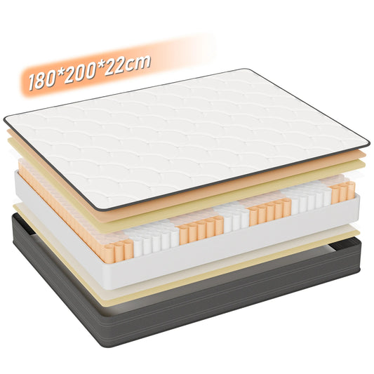 Matras – Koudschuimmatras – Pocketveringmatras – Tweepersoonsmatras – 7-Zones Matras – 140x200 cm – Stevige H3 Hardheid – 25 cm Hoog - QUORE