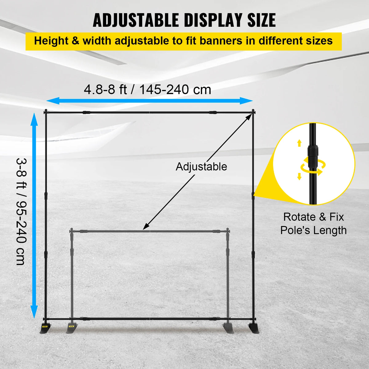 Backdrop - Backdrops Fotografie - Backdrop Frame - Backdrop Stand - Backdrop Decoratie - 8ft - 240 x 240cm - voor beurs Exposant Fotografie Studio - met Draagtas