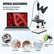 Vevor - Digital microscope - Lab microscope - Compound binocular microscope - 40X-2500X - with LED illumination - Metal base - White