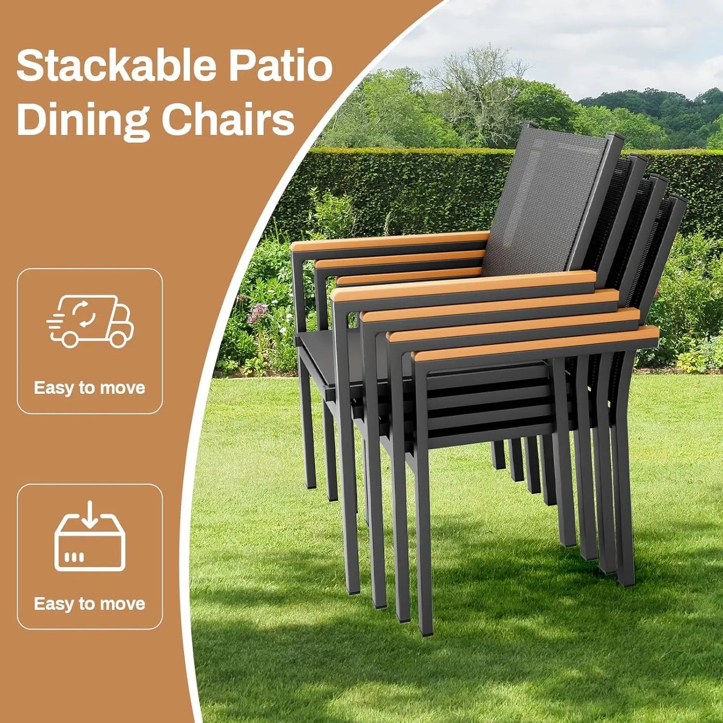 Tuinstoelen – Stapelbare Stoelen – Tuinmeubilair – Buitenstoelen – Aluminium Frame – Ademend Textilene – Weerbestendig - Set van 4 - Zwart