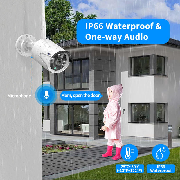Security Camera System - 10CH - 5MP Camera - Outdoor - Surveillance Camera - AI Human Detection - Security Camera - Security Camera System - NTSC,PAL - Alexa - 4 Pieces - White