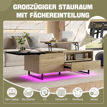 Verstelbare Salontafel – Coffee Table – Bijzettafel – Opbergtafel – Tafeltje – Met LED Vloerlamp – Met Veel Opbergruimte