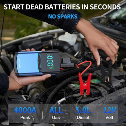 BUVAYE 4 in 1 Car Jump Starter Air Pump 150PSI Tyre Compressor 2000A Starter Device 10000mAh Power bank Digital Inflatable Pump - QUORE