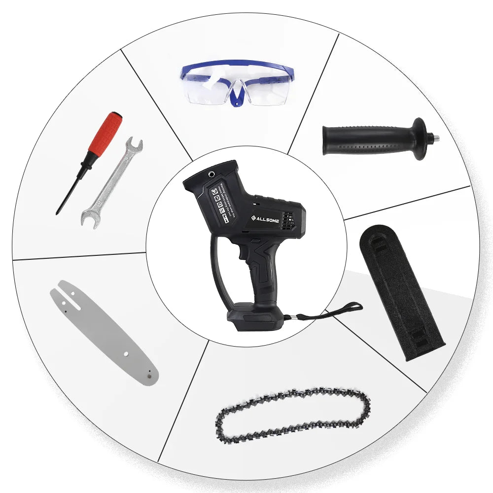 AllSome - PT035-N - Mini Kettingzaag - Elektrisch Handkettingzaag - Snoeizaag - Takkenzaag - Handzaag - Boomzaag - Zwart