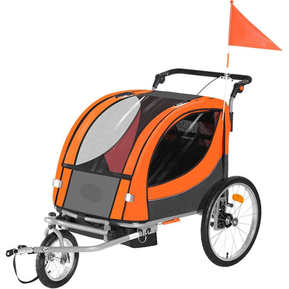 Fietstrailer - Fietskar - Aanhanger Fiets - Fietskar Voor Kinderen - Kinderfietskar - Opvouwbare Kinderwagen - 2-in-1 - 40kg - Vering - Reflectoren - Universele Fiets - voor Peuters en Kleuters
