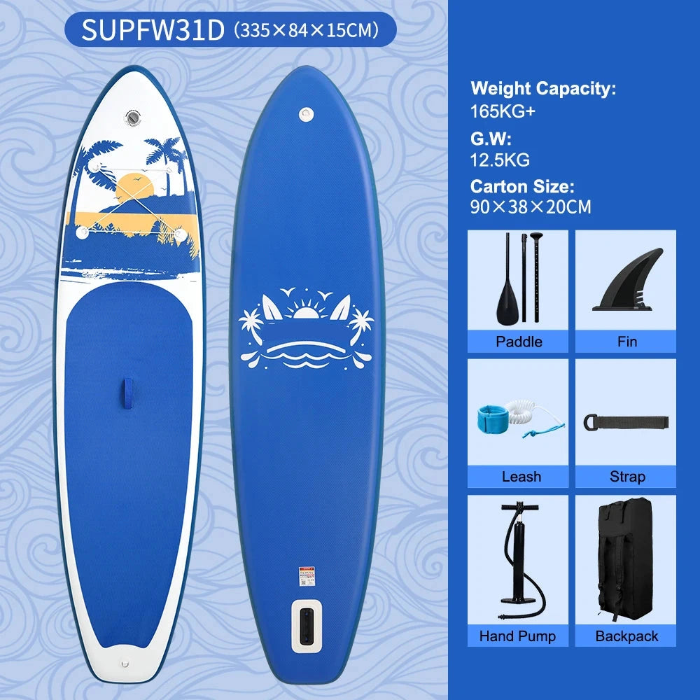 Supboard - Sup - Paddle Board - Sup Boards - 335x84x15cm - Ultra-Light - Opblaasbaar Paddle Board - Max 165 kg - Waterdicht - Voor Rivier - Zee - Inclusief Paddle - Rugzak - Zadel & Accessoires - Blauw