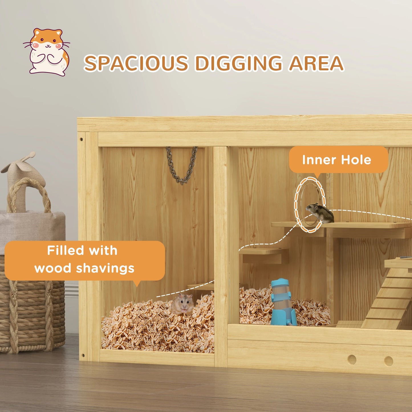 Hamsterruimte – Hamsterkooi – Knaagdierkooi – Dierenhok – Speelkooi – Hout – Meerlaagse Kooi 100x50x50 cm - QUORE
