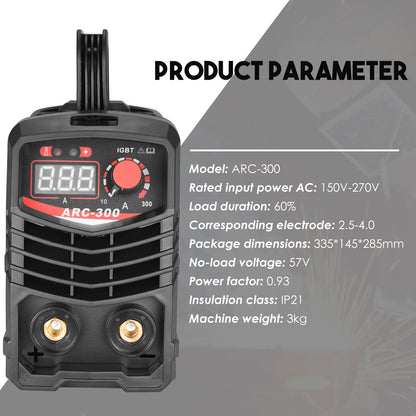 Lasapparaat - Elektrische lasmachine - 300Amp ARC MMA Lasser Inverter - GBT Elektrische LCD Lasser - met elektrodehouder - 220V - EU Stekker - Geel - QUORE