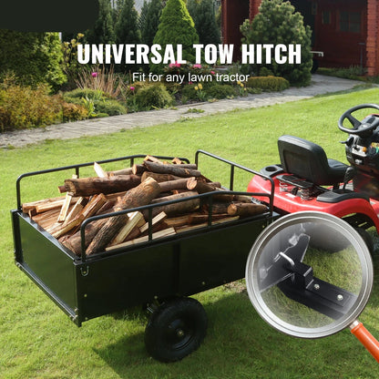 Tuintrailer - Tuinaanhanger - Dump Kar - voor Zitmaaiers - 340kg -  Stalen Aanhangwagen - Kantelfunctie - Afneembare Zijkanten - Transportkar - Zwaar Uitgevoerd - Tuinonderhoud