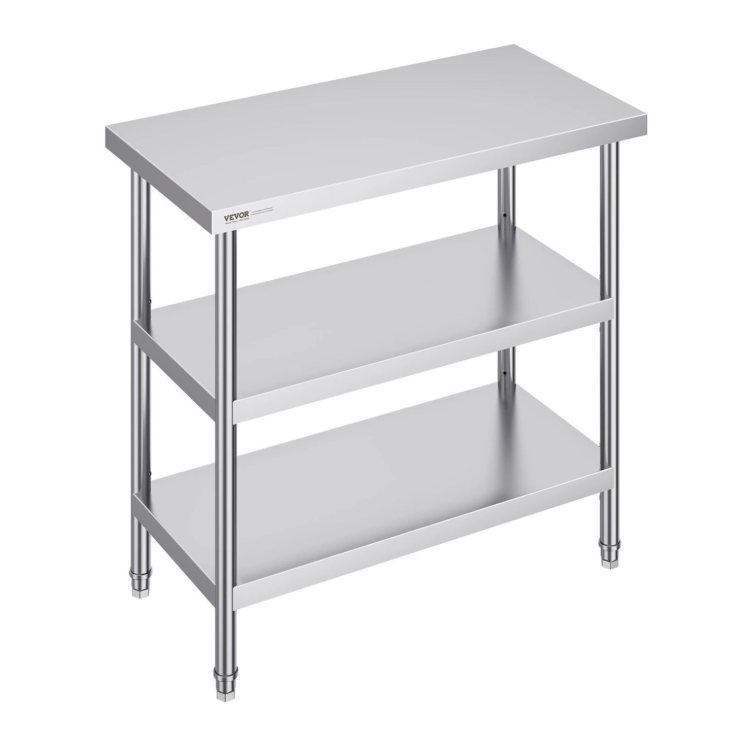 RVS Werktafel -  Keukeneiland - Kookeiland - Keukentafel - RVS Werktafel met Verstelbare Bovenplank - 14 x 60 in -  Roestvrijstalen Keukentafel met 2 Verstelbare Onderschappen - QUORE