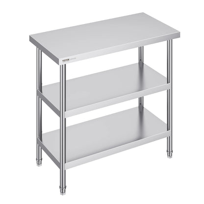 RVS Werktafel -  Keukeneiland - Kookeiland - Keukentafel - RVS Werktafel met Verstelbare Bovenplank - 14 x 60 in -  Roestvrijstalen Keukentafel met 2 Verstelbare Onderschappen - QUORE