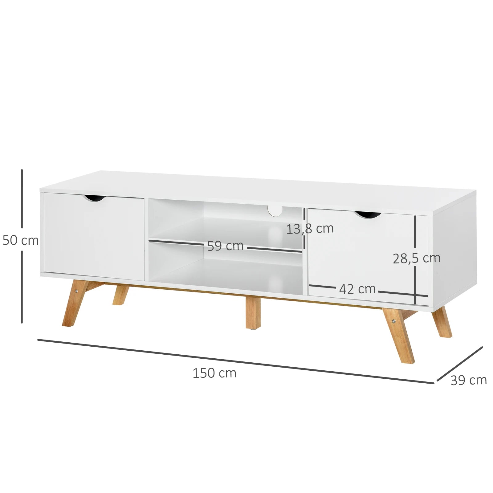 TV-meubel – TV-kast – Mediameubel – Tv-standaard – Tv-dressoir – Scandinavisch Design – Ruime Opbergruimte – Geschikt Voor TV Tot 65 Inch - Wit - QUORE