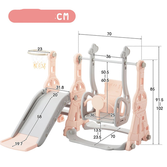 Kinder Speeltoestel - 4-in-1 - Speeltoestel - Schommel - Glijbaan - Basketbal - Klimladder - Binnen - Buiten - Roze - 140 x 118 x 102 cm