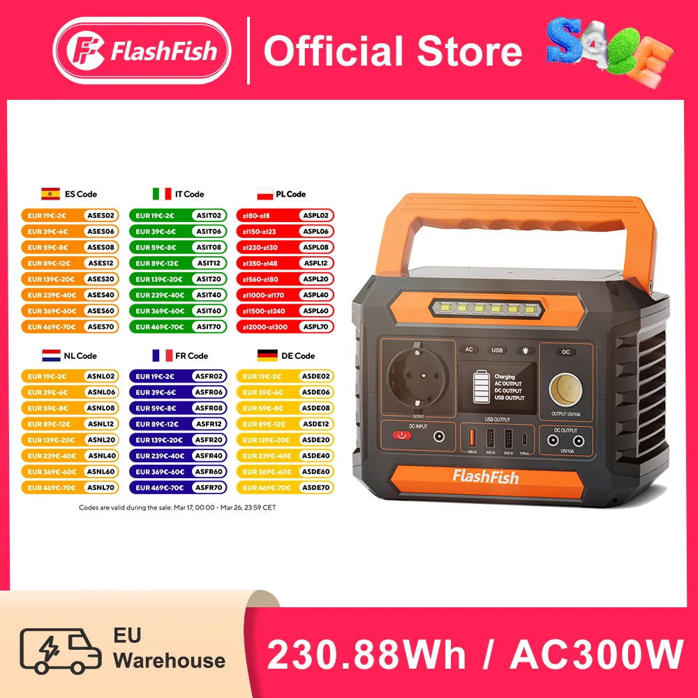 Power Station – Draagbare Accu – Mobiele Batterij – Portable Stroomvoorziening – 300W Output – 230,88Wh Capaciteit