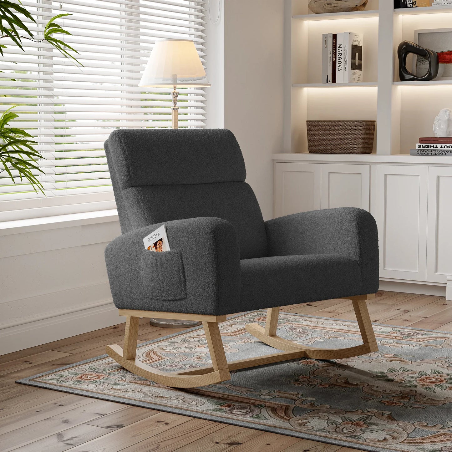 Schommelstoel – Relaxstoel – Fauteuil – Loungestoel – Stoel – Donkergrijs Velvet – Ergonomisch Ontwerp – Houten Frame Met Metalen Poten