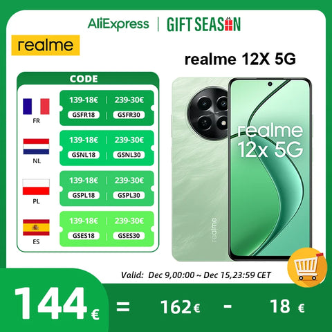 Global version realme 12X smartphones 5g android 14 MediaTek Dimensity 6100 50MP AI Camera 5000mAh Battery 15W Quick Charge