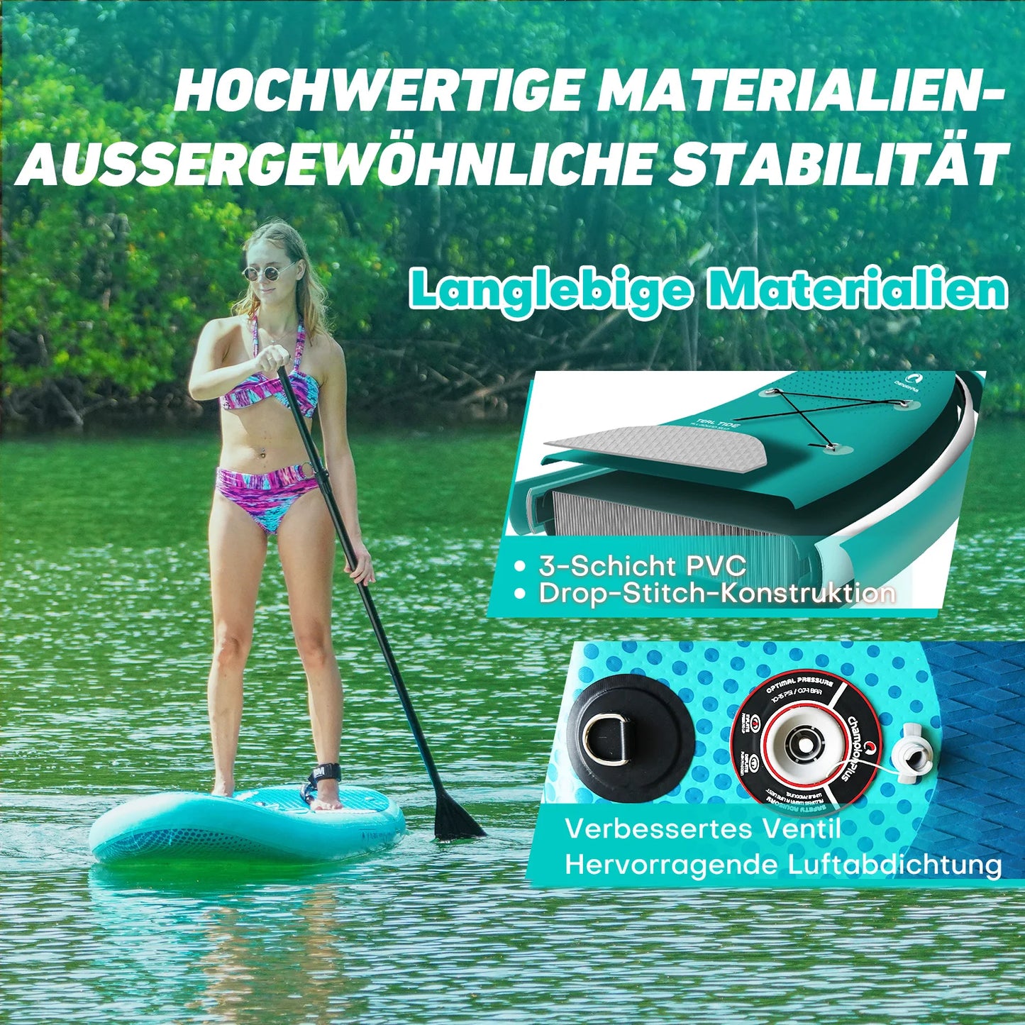 Opblaasbaar SUP-Board – Paddleboard – Stand-Up Paddleboard – Inflatable Board – Waterboard – Max Draagkracht 140 Kg – Antislip EVA-Dek