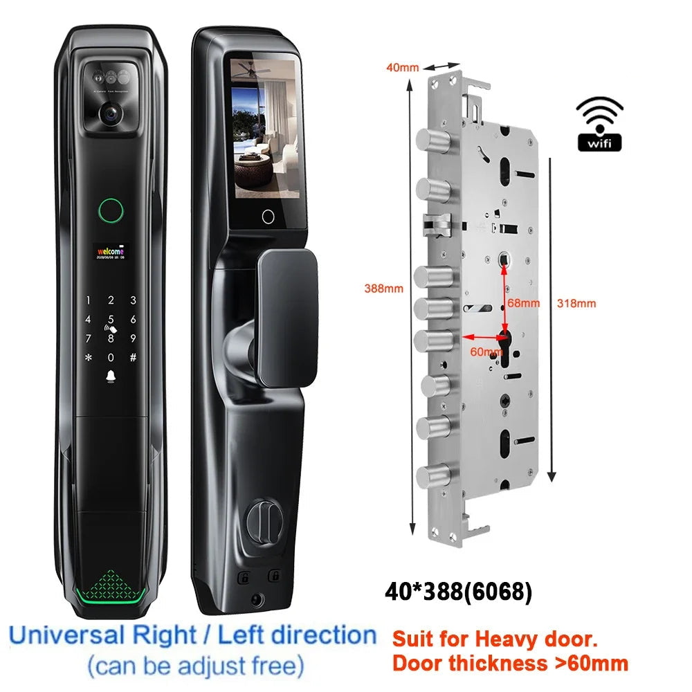 Smart Deurslot – Slimme Deurslot – Elektronisch Slot – Toegangscontrole – Video Deurbel – Gezichtsherkenning – Aluminium Behuizing – Rechargeable Batterij 4200 mAh - 40x388 - 6068 Insteekslot - QUORE