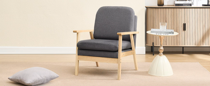 Ligstoel - Tuinstoel - Lounge Fauteuil - Tuinmeubel - Ligstoelen Buiten - Binnen - met Kussen - voor Woonkamer - Slaapkamer - Thuis - Scandinavische Stijl - Sterk - Duurzam - Linnen & Massief Hout - 66.5 x 64 x 81.5 cm - Donkergrijs