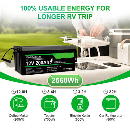 LiFePO4 Accu – Lithium Accu – Camper Accu – Boot Accu – 12V 200Ah – Lichtgewicht – Lange Levensduur