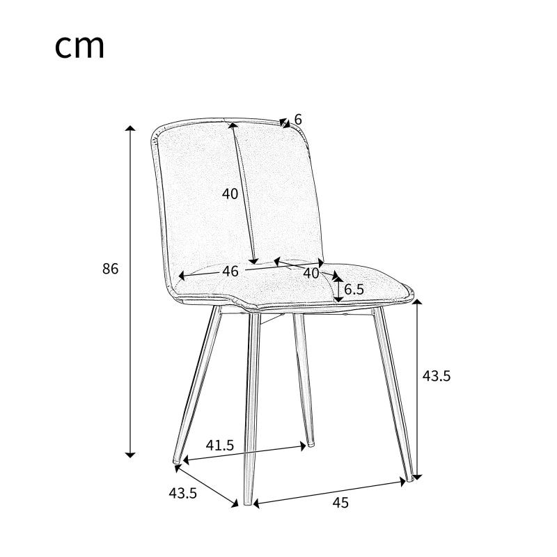 Eetkamerstoelen met Rugleuning -  Keukenstoelen met Fluwelen Bekleding - Beklede Metalen stoelen - Ergonomische Stoelen - Ste van 4 - Grijs(Geen tabel)
