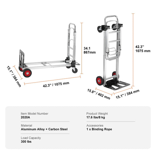 Steekwagen - Steekkar - Traploper - Transportwagen - Draagvermogen 136 kg - Vouwbare Handtruck - Aluminium Zware Industriële Dolly Kar - voor Transport en Verhuiswerk - Zilver