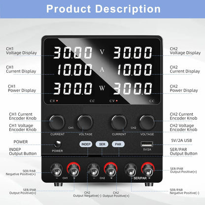 Labvoeding - Laboratorium Voeding - Power Supply - Powerbank - DUAL DC - 60V 5A – 300W/360W - Instelbare - Programmeerbare DC Lab Bench Power Supply