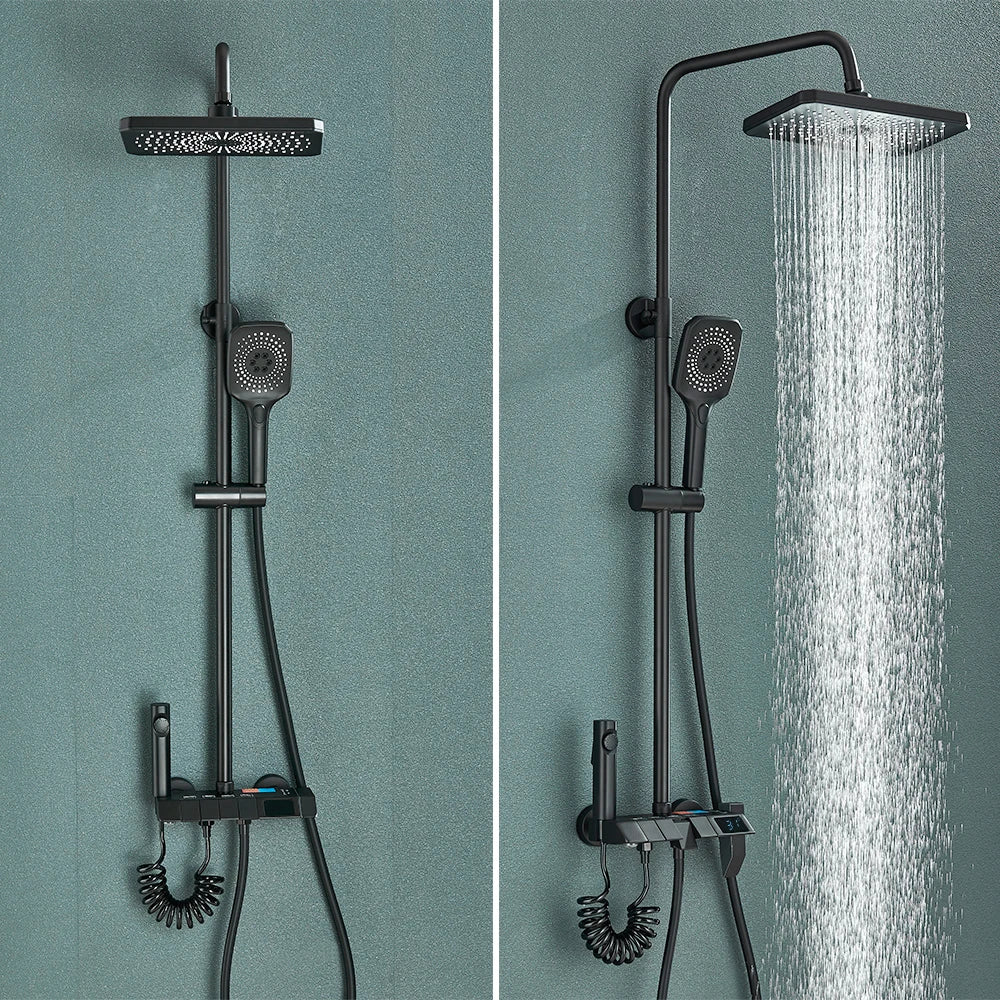 Douchekraan - Douchepaneel  - Douche - Regendouches - Bidet Handdouche & Thermostatische Mengkraan - Inbouw Douchekraan Set - Gun Grey - zonder Display - QUORE