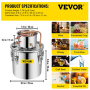 Vevor - Beer Distiller 20L - Manual - Stainless Steel - Versatile Solution for Brewing and Distilling - Silver