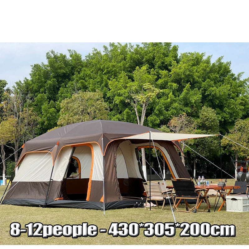 Familietent – Campingtent – Grote Tent – Kampeertent – Ruim – Waterdicht – Aluminium Frame - 430x305x200cm - Bruin