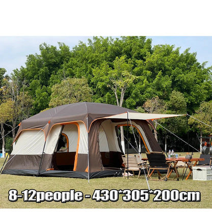 Familietent – Campingtent – Grote Tent – Kampeertent – Ruim – Waterdicht – Aluminium Frame - 430x305x200cm - Bruin