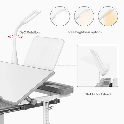 Ergonomisch Kinderbureau – Kinderbureau Met Stoel – Verstelbaar Bureau – LED Leeslamp – Kantelbaar Tafelblad – Met Opberglade
