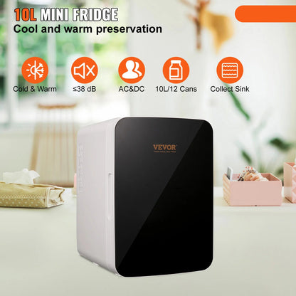 Mini Fridge - Mini Fridge for Drinks - Mini Fridge for Bedroom - Portable Compressor Cooler - for Camping - 10L - White