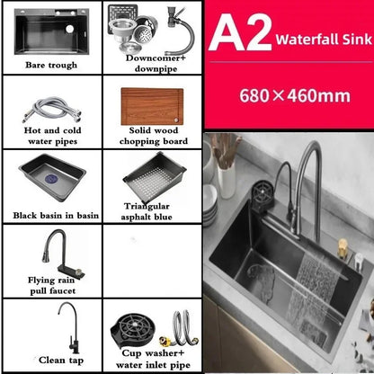 RVS Spoelbak – Keukenspoelbak – Inbouwspoelbak – Digitaal Gemonteerde Kraan – Roestvrij Stalen Bak – 75x45 cm – Digitale Waterkraan met 4 Waterstanden