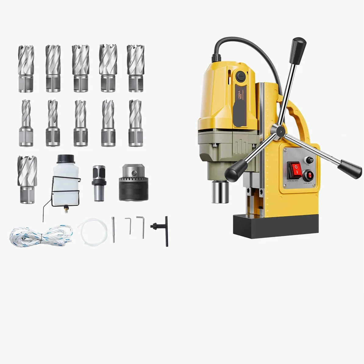 Magneetboormachine - Elektrische Boorpers - Industriële Kernboormachine - Magnetische Boormachine - Boormachine - 1400W - 50 mm Boordiameter  - 50 mm Boordiepte - Voor Staal en IJzer - 11 Boortje - QUORE