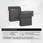 Letterbox - Postbox - Letterboxes - Letterbox Stainless Steel - Letterboxes Hanging - Heavy Duty Steel Plate - with 12” Combination Lock - Dark Gray